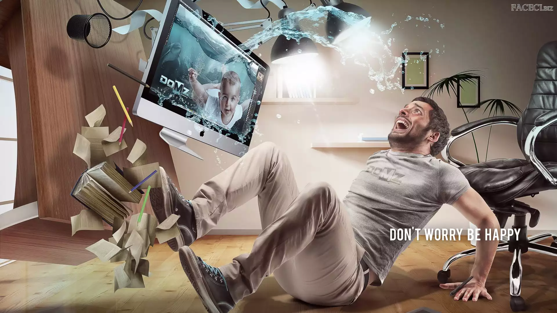 Telewizor, Śmieszne, Mężczyzna, Bałagan